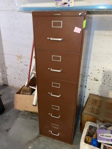 Steelcase 5-Drawer Vertical File Cabinet Brown Metal Locking