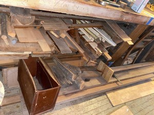 Box Lot of Assorted Lumber, Tools, Hardware & Under-Bench Contents Take what you want
