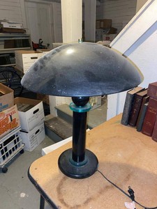 Art Deco Style Mushroom Table Lamp Black Enamel & Green Acrylic