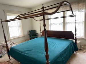 Vintage Dark Wood Four Poster Canopy Bed Frame Approx. 80in