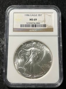 1986 AMERICAN SILVER EAGLE NGC MS69