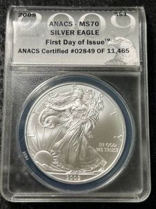 2009 AMERICAN SILVER EAGLE ANACS MS70
