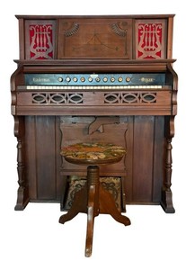 LR - Antique Pump Organ Linderman & Stool
