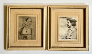 BR2 - Vintage Framed Prints by Hans Holbein the Younger Cecily Heron & Nicholas Bourbon