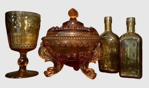 BR2 - Vintage Indiana Glass Amber Kings Crown Compote Dish and More