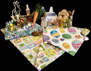 BR1 - Easter Tablecloth & Bunny Decor Mixed Lot