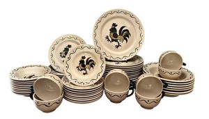 K - Vintage Metlox Poppytrail Rooster Dinnerware Set California Provincial (Lot of 54)