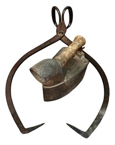 LR - Vintage Ice Block Carrier Iron & Wood Handle