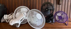 D - Portable Fan Lot - Razzma Rechargeable, Purple Desk & White Clip Fans (4)
