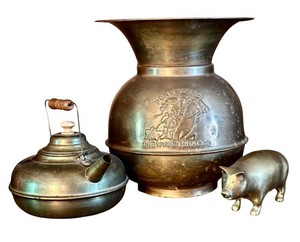 LR - Vintage Brass Figural Set Pony Express Teapot Pig (Lot of 3)