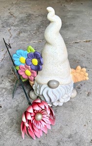 G - Garden Gnome & Flower Stake Ceramic Garden Decor