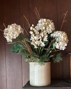 LR - Vintage Faux Flower Arrangement in Crock Pot
