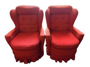 LR - Vintage Accent Chairs Pair Red Upholstery