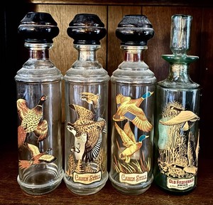 LR - Vintage Liquor Decanter Mixed Lot Cabin Still & Old Fitzgerald (Lot of 4)