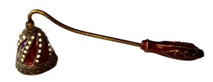 LR - Candle Snuffer Vintage Brass Red Enamel Rhinestone