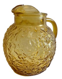 LR - Vintage Amber Glass Pitcher - Anchor Hocking Lido Milano Ball