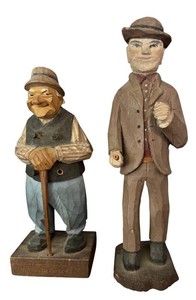 DR - Vintage Handmade Wooden Men Figurines Set of 2