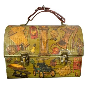 DR - Vintage Metal Dome Box Purse Folk Art Red Strap