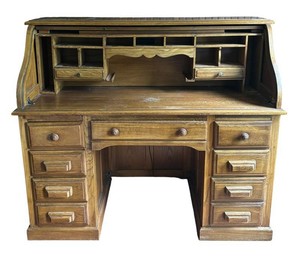 D - Vintage Oak Roll Top Desk