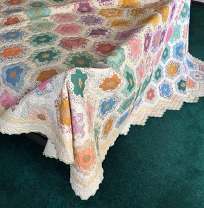 MB - Vintage Grandmothers Flower Garden Quilt Feedsack Patchwork