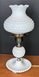 MB - Vintage Hobnail Milk Glass Hurricane Parlor Lamp