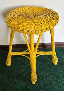 MB - Vintage Yellow Wicker Stool