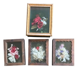 MB - Four Shadowbox Style Framed Faux Florals