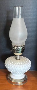 MB - Vintage Milk Glass Hobnail Hurricane Table Lamp