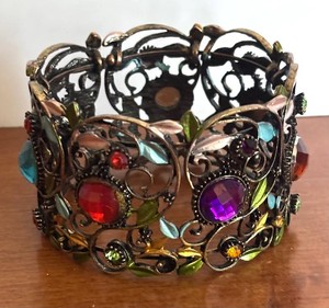 K - Ornate Filigree Multicolor Stone Cuff Bracelet