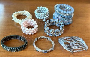 K - Vintage Falari Silver Stretch Bracelet With Seven Other Beaded Bracelets
