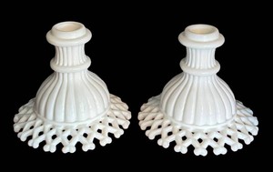 MB - Two Vintage Westmoreland Milk Glass Candle Holders