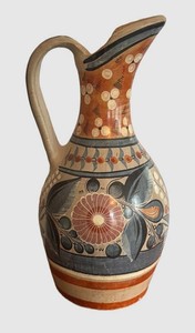 MB - Vintage Mexican Tonal Folk Art Pottery Pitcher