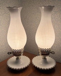 MB - Two Vintage Hobnail Hurricane Lamps