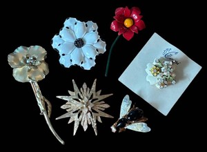 K - Six Brooches - Estate Floral, Starburst & Bee and More