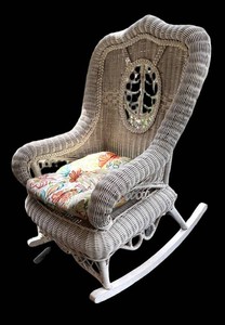P - Vintage White Wicker Rocking Chair