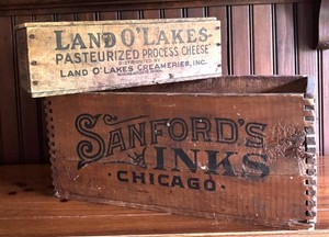 LR - Vintage Advertising Crates - Land O Lakes & Sanfords Inks