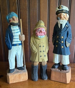 LR - Three Vintage Carved Wood Nautical Figurines