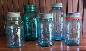 LR - Five Vintage Glass Mason Jars by Ball & Atlas
