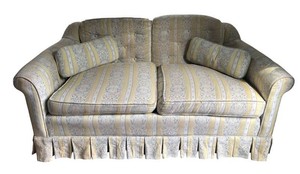 LR - Vintage Sofa with Tufted Floral Stripe Upholstery