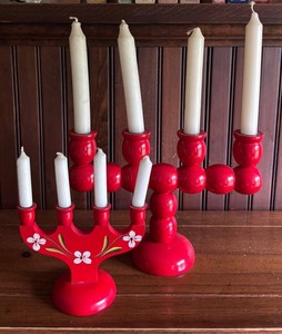 LR - Two Vintage Swedish Wooden Candelabra