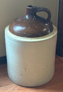 LR - Vintage Two Toned Stoneware Whiskey Jug