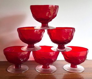 LR - Vintage Morgantown Ruby Crinkle Sherbet Dishes - Lot of Six
