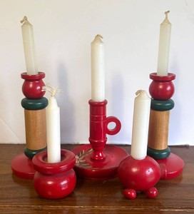 LR - Five Scandinavian Wooden Candle Holders