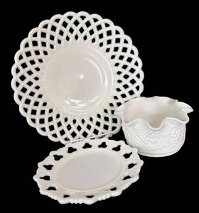 LR - Vintage Milk Glass Platter, Plate & Bowl