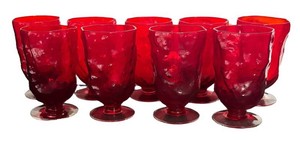 LR - Nine Vintage Ruby Red Crinkle Stemware Morgantown