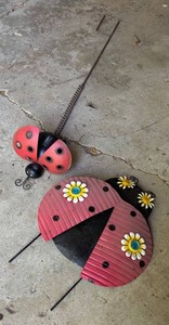 G - Two Ladybug Motif Metal Garden Stakes