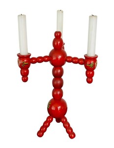 DR - Candelabra - Vintage Swedish Bobbin Hand-Painted Wooden Folk Art