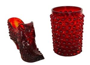 DR - Vintage Fenton Ruby Red Hobnail Art Glass Mixed Lot