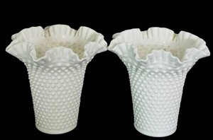 DR - Pair of Vintage Milk Glass Hobnail Vases