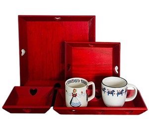DR - Wood Tray Mixed Lot With Folk Art Swedish Mugs